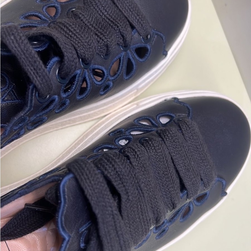 NWT AGL Cutout Leather Platform Sneakers in Black blue stitching Made in Italy - Picture 6 of 9